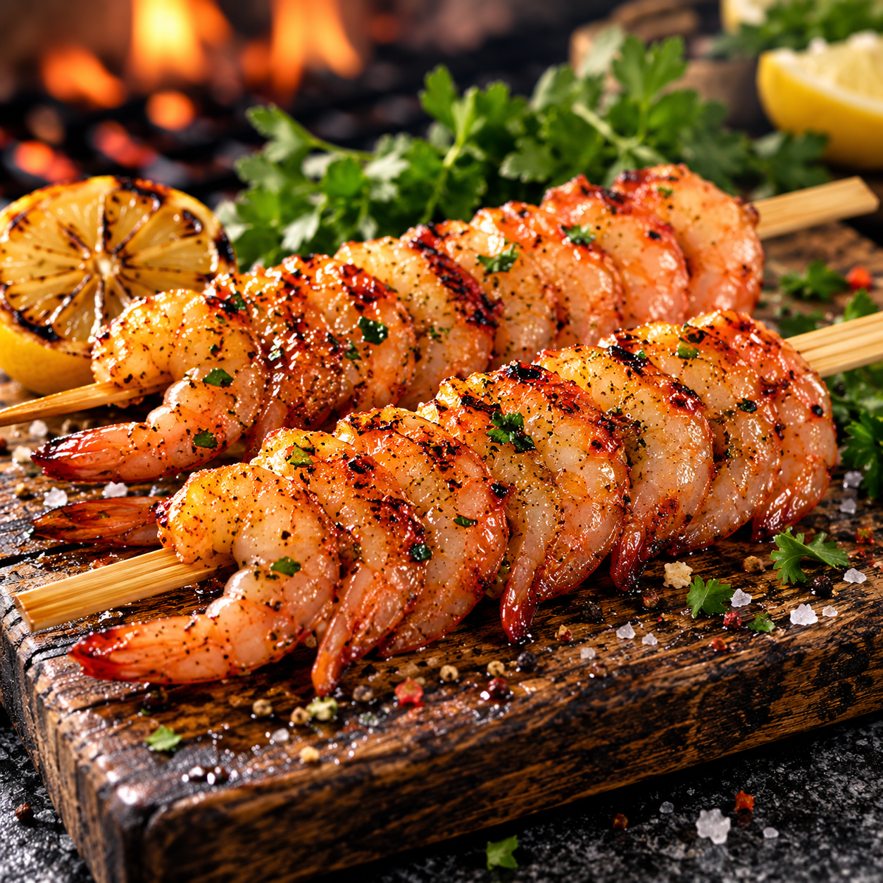 BBQ garnalen spies